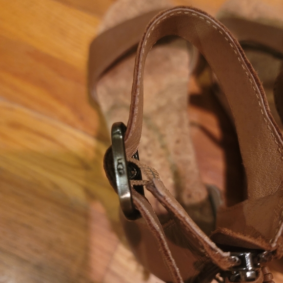 Ugg Zoe II Cork Wedge Leather Chestnut Sandals size 6.5 - Picture 7 of 11